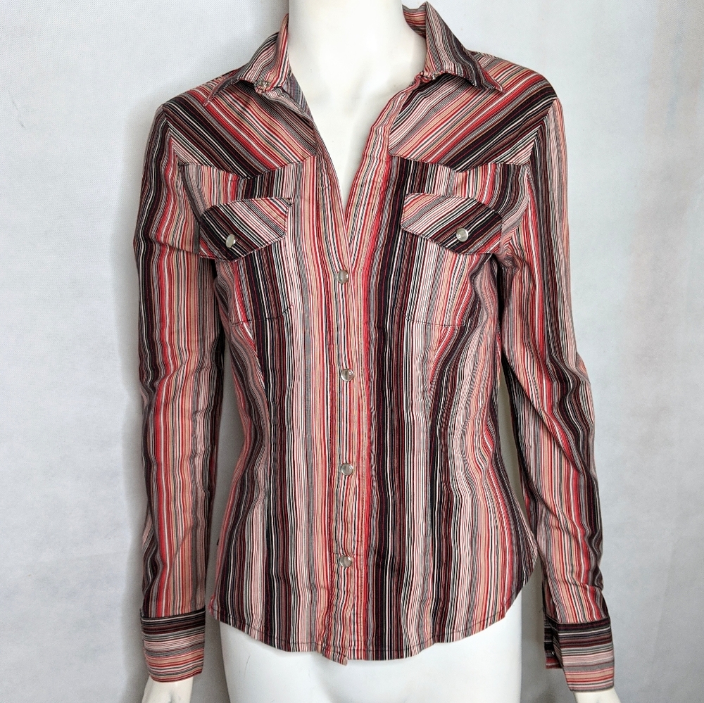 Western Pearl Snap Womens Fitted Blouse Stretch